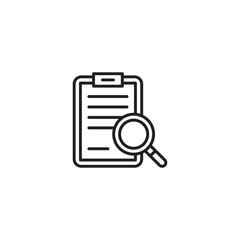 Research Icon. Search analytics symbol. Review statement vector illustration. Document with magnifier loupe business concept.