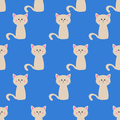 SEamless pattern cute cat with blue background for fabric print