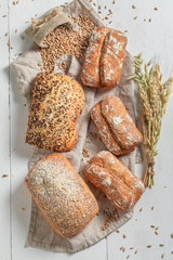 Delicious buns on wooden and old table