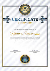 Official white certificate with gold square. Business modern design. Gold emblem