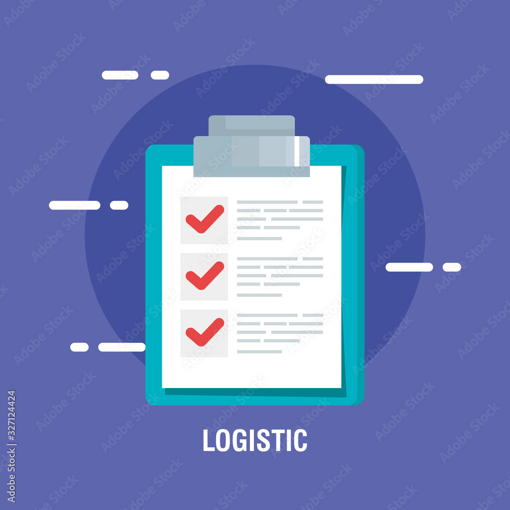 Poster delivery logistic service with checklist vector illustration design
