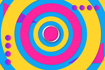 Repair me. Zine culture color renovation background with one pink paint can and colorful circles on neon blue background.