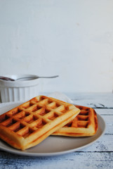Tasty waffles on a plate