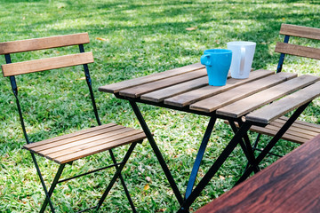 Tea time in house garden.