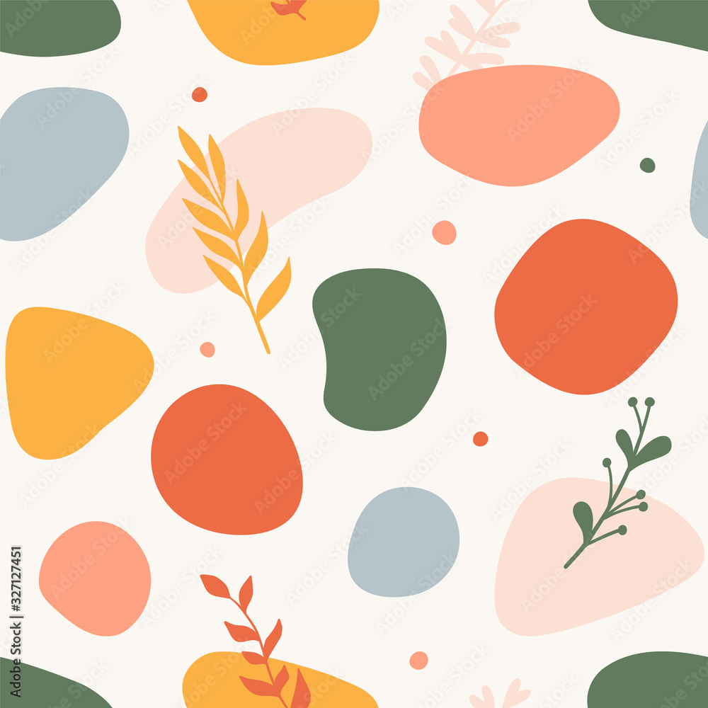 Aufkleber trendy seamless pattern with abstract shapes. hand drawn simple shapes and floral elements. abstract