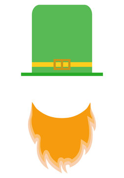 Duende de San Patricio con sombrero verde y barba naraja.