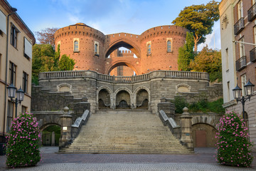 The stairs and terrace that lead to Karnan, a former fortress medieval tower in Helsingborg, Scania, Sweden