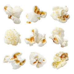 Set of delicious popcorn, isolated on white background - obrazy, fototapety, plakaty
