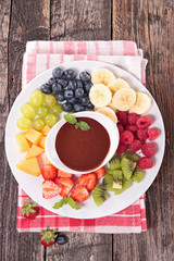 chocolate sauce and mixed fruits