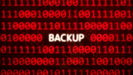 Backup text on random binary code red screen - computer technology words series 3D render