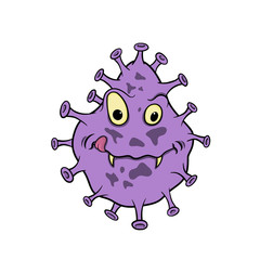 cartoon angry coronavirus. purple microbe .vector illustration.isolated on white background