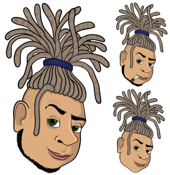 face of a guy with dreadlocks and shaved vectors. vector. Three Vareants. A new school of rap. Isolated on a white background.