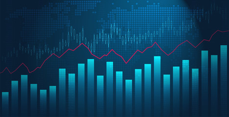 Business chart of stock market trading with a red uptrend line. Financial investment economic chart of growth or fall.