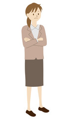 Illustration of a teacher (female) standing (Arms folded)