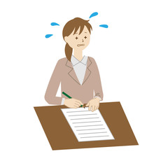 Illustration of a teacher (female) writing documents