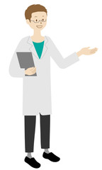 Illustration of a doctor (male) standing (explanation pose)
