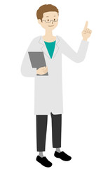 Illustration of a doctor (male) standing (Pointing pose)
