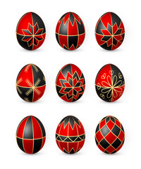 Color Easter egg on white background. Red and white egg paint by beeswax. Vector illustration