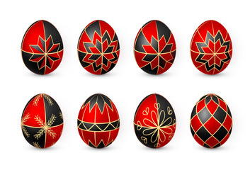 Color Easter egg on white background. Red and white egg paint by beeswax. Vector illustration