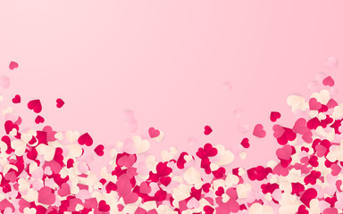 Happy Valentines Day background, paper red, pink and white orange hearts confetti. Vector illustration