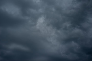 Dark black clouds in the sky, Stormy rain clouds background.