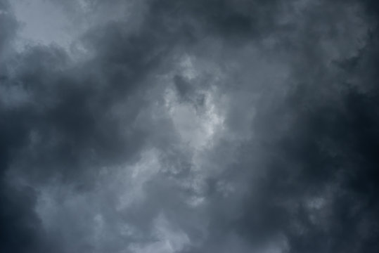 Dark black clouds in the sky, Stormy rain clouds background.