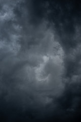 Naklejka na ściany i meble Dark black clouds in the sky, Stormy rain clouds background.