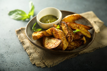 Roasted potato with homemade pesto sauce