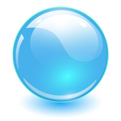 Glass sphere blue, vector shiny ball.