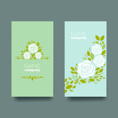 Set of two vertical light color cards with white flowers and place for text. 