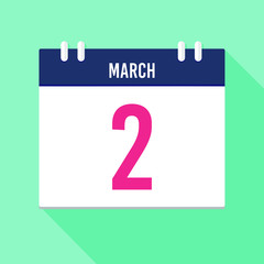 Vector illustration. Calendar icon. Calendar Date - March 2. Planning. Time management.