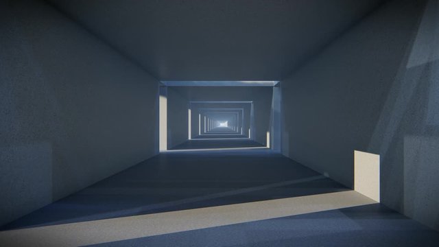 Empty space concrete room with the gap and glowing light. and Is walking forward, The stroke of concrete blocks background, concept Concrete texture, Concrete background, 3d video footage.