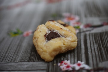 Haman ears, Oznei Haman. Traditional Purim food. Jewish holiday.