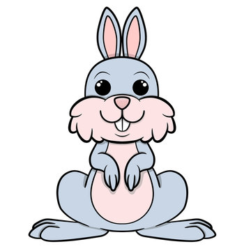 cute cartoon blue-color rabbit with big black eyes. isolated vector on a white background stock illustration