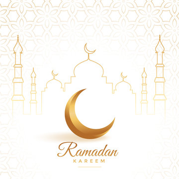elegant golden moon with mosque ramadan kareem background