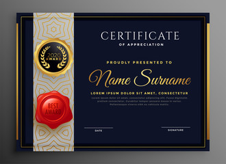 black and gold certificate premium design template