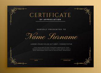 Fototapeta na wymiar black vintage style certificate template with golden details