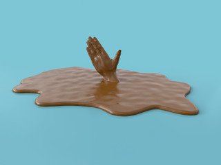 hand of a man drowning in a puddle