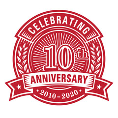10 years of celebrations design template. 10th anniversary logo. Vector and illustrations.