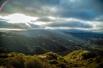 view from Malibu hills Topanga  canyon California beautiful sunset drive in USA america sunset with flaire 