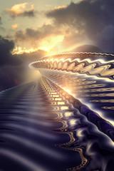 Modern architecture detail. Futuristic metal Building. Science fiction spaceship design. Abstract...