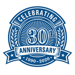 30 years of celebrations design template. 30th anniversary logo. Vector and illustrations.