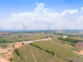 Wind turbine from aerial view,It is renewable energy,Wind turbines can generate electricity....