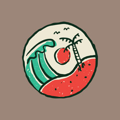 Summer beach sea badge patch pin graphic illustration vector art t-shirt design