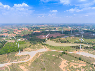 Wind turbine from aerial view,It is renewable energy,Wind turbines can generate electricity....