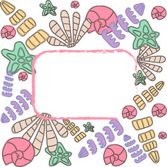 Summer Sea Shells Postcard Design. Vector white Background with Place for Text.