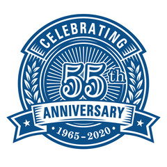 55 years of celebrations design template. 55th anniversary logo. Vector and illustrations.
