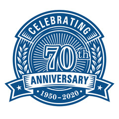 70 years of celebrations design template. 70th anniversary logo. Vector and illustrations.