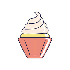 happy birthday, sweet cupcake snack celebration party line and fill style