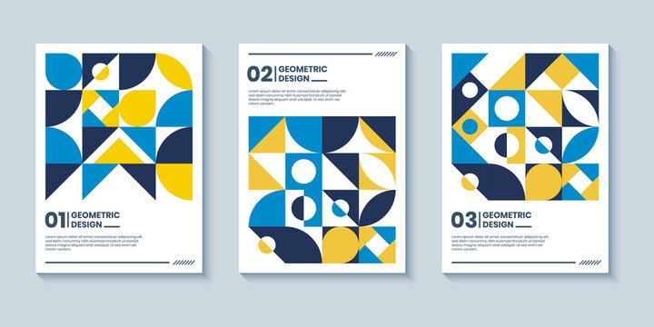 Modern abstract bright color covers set, minimal covers design. Colorful geometric background